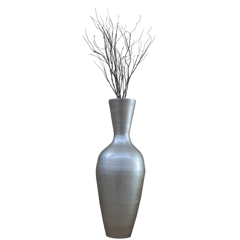 Claxton Handmade Wood Floor Vase, 37" H x 14" W x 14" D, Silver