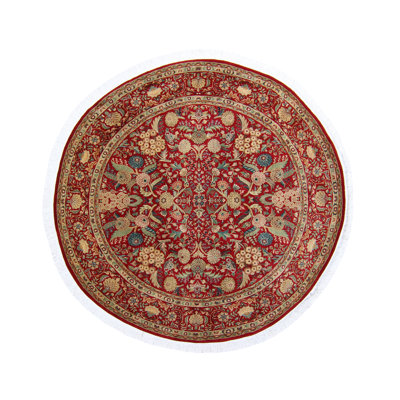 Tapis rond rouge-beige fait à la main pak-persan Glenis, 8 pi 3 po x 8 pi 2 po