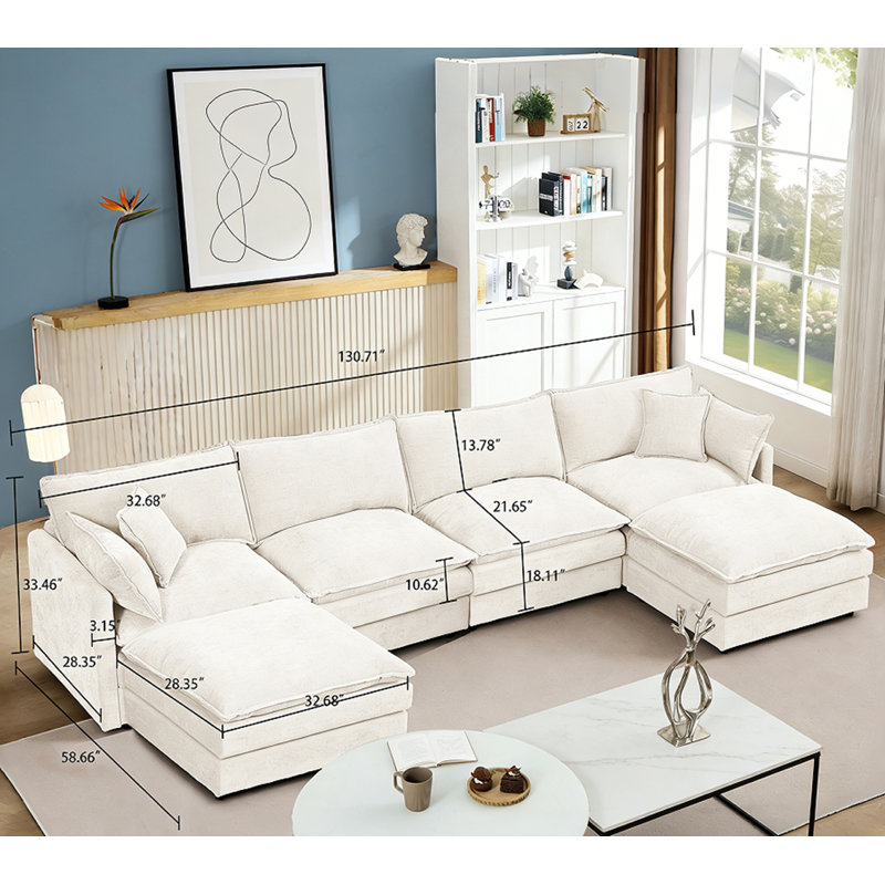 Modular Sectional Sofa U Shaped Couch Set, Beige Chenille