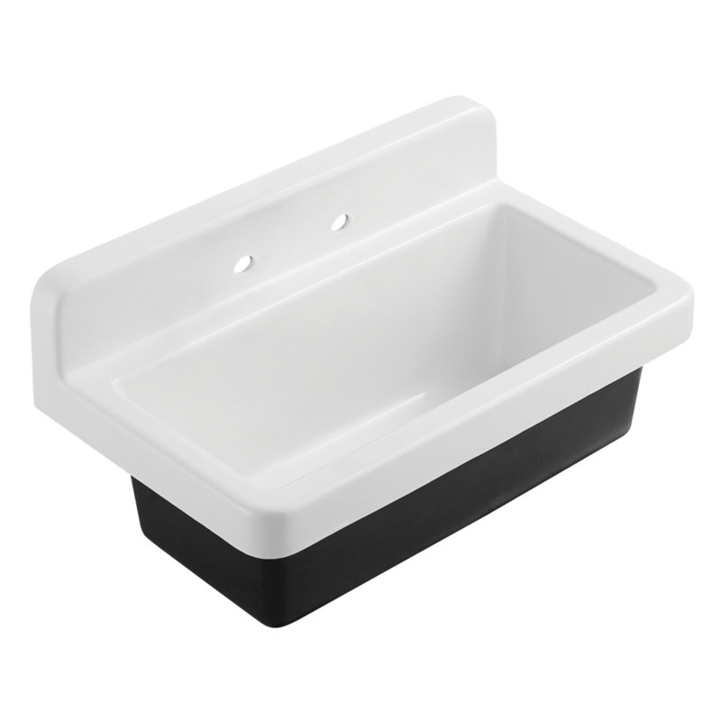 Kingston Brass Petra Galley 33-Inch x 19-Inch Cast Iron Wall Mount Kitchen Sink, 2 hole