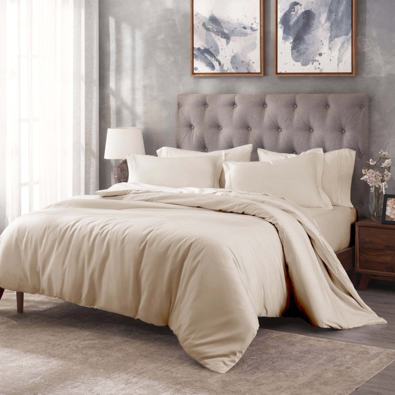 Lunete Egyptian Cotton Blend Modern & Contemporary Duvet Cover Set, Ivory, Twin XL Duvet cover + 1 Pillow Sham