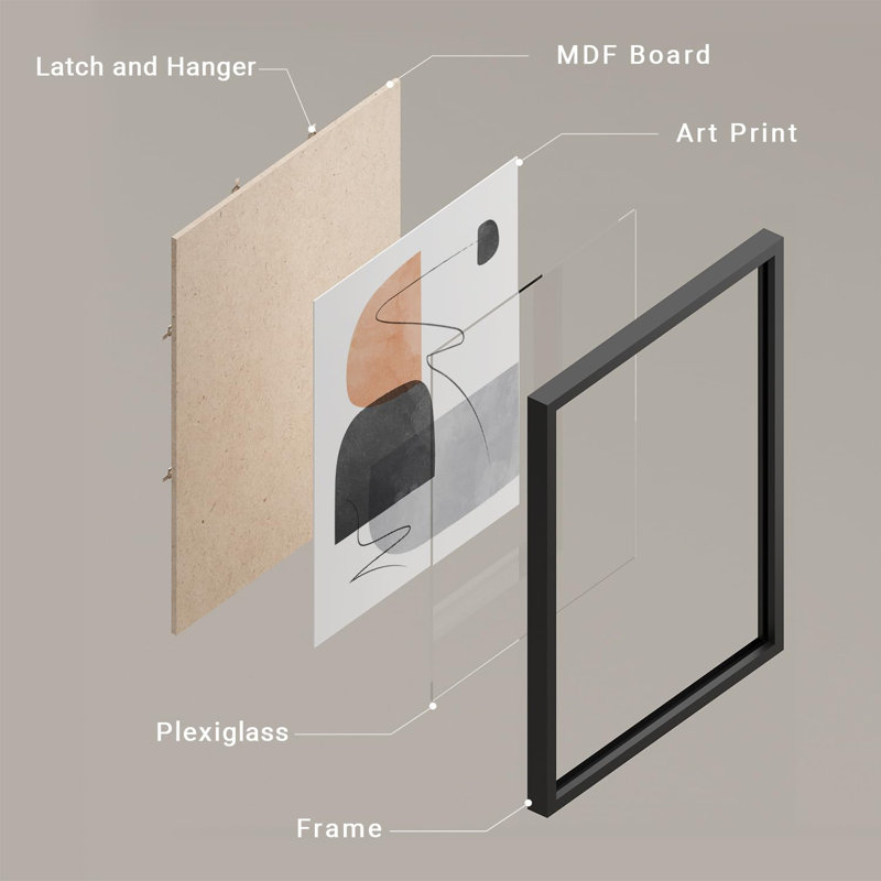 "Abstrait géométrique noir, gris et tons beiges, œuvre d'art moderne minimaliste", 4 pièces, H 20 po x l 16 po, Noir