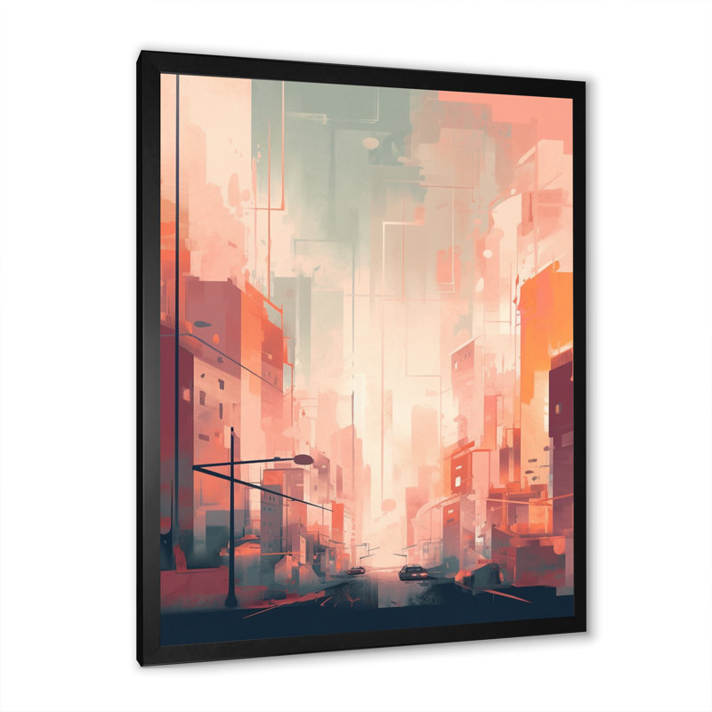 Modern Cubism Cityscape II - City, reproduction d'art sur toile, H 40 po x l 30 po x P 1,5 po, Cadre photo noir