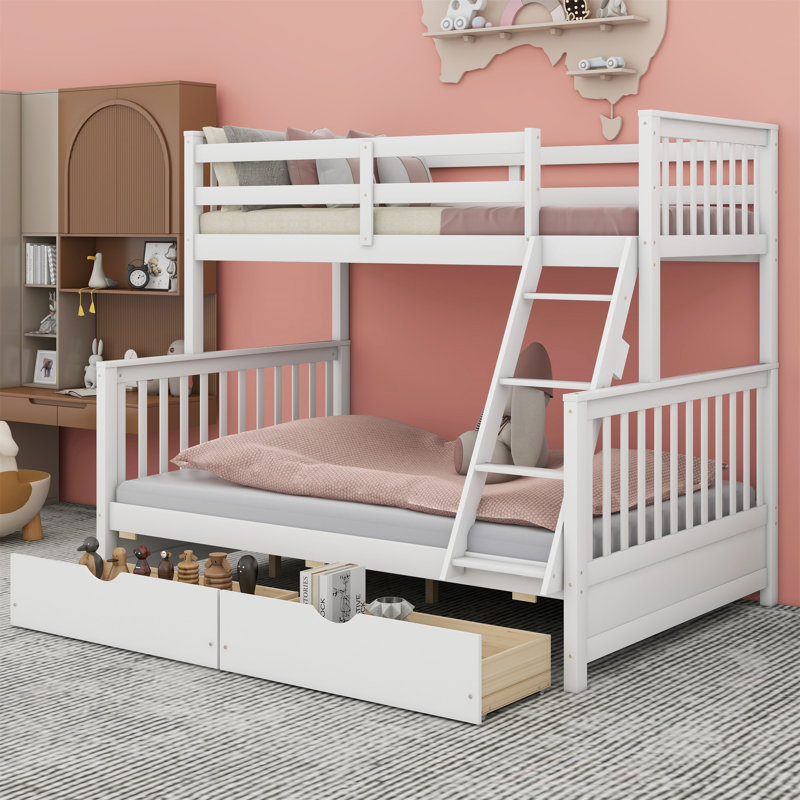Bunk Bed with Ladder and Drawers, White