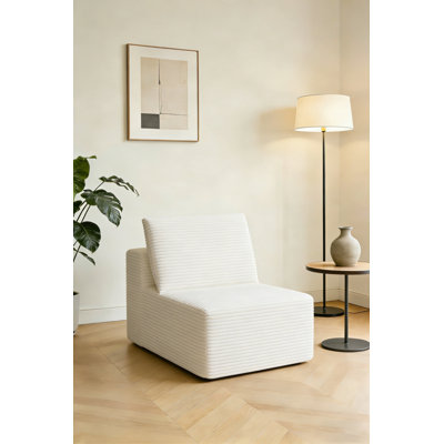 Fauteuil d'appoint rembourré en velours côtelé de 25,6 po avec dossier coussiné et accoudoirs de 25,6 po pour le salon