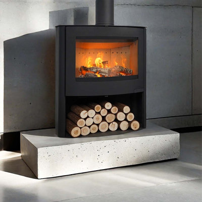 Curved wood fireplace for domestic heating