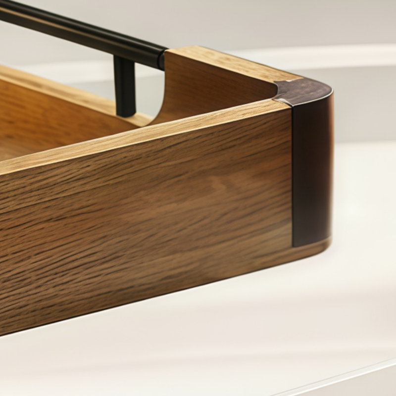Walnut And Acacia Wood Tray (With Handle + 3 Silicone Pads) – Rectangular Coffee Table Decorative Piece, Suitable For Parties And Home Decor.