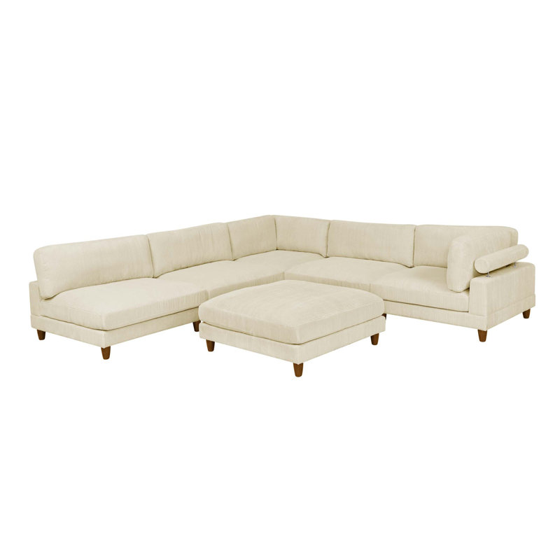 Canapé modulaire en velours côtelé Corduroy, Velours côtelé beige, H 34 po x l 178 po x P 89 po, Orienté à droite