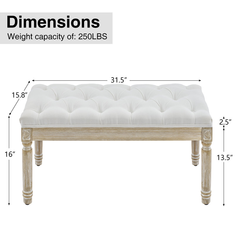 Boswick Linen Upholstered Bench, White