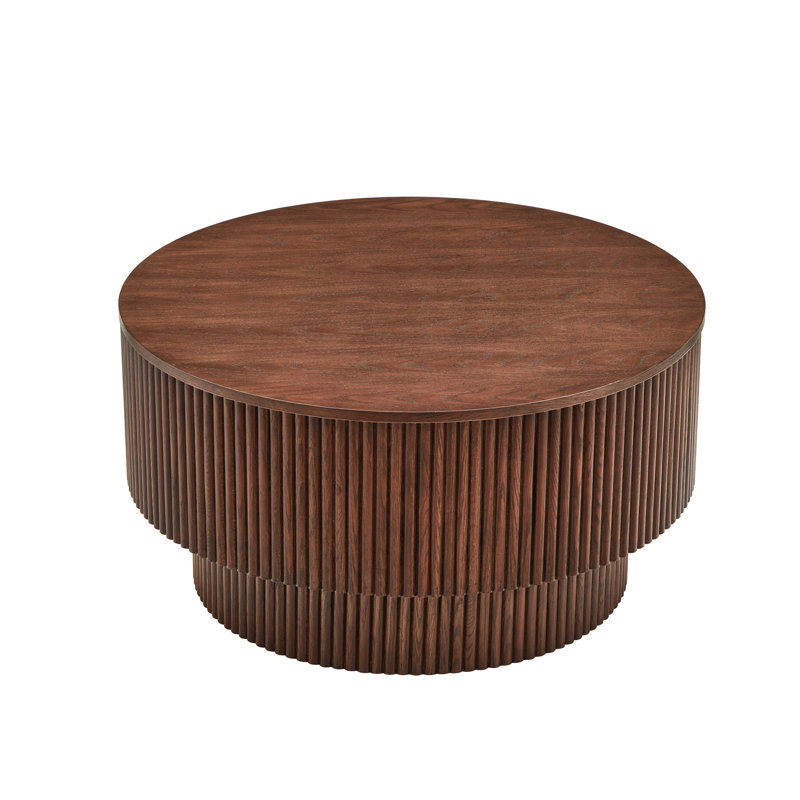31.5" Pedestal Round Coffee Table with Storage - Modern Wood Design, Walnut