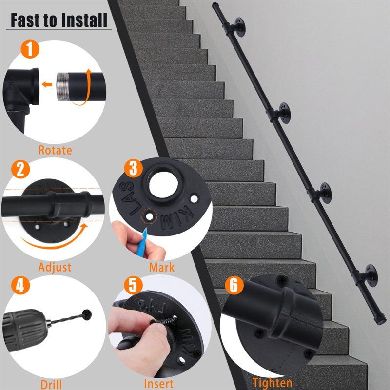 Black 3M Stair Railing Handrail Accessories Wall Mounted Indoor And Outdoor Step Non-Slip Handrail