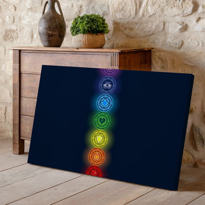 Canvas Create A Vertical Arrangement Of Seven Distinct Chakra Symbols Each Wall Art Represented By A Circular Emblem With Intricate Canvas Wall Art