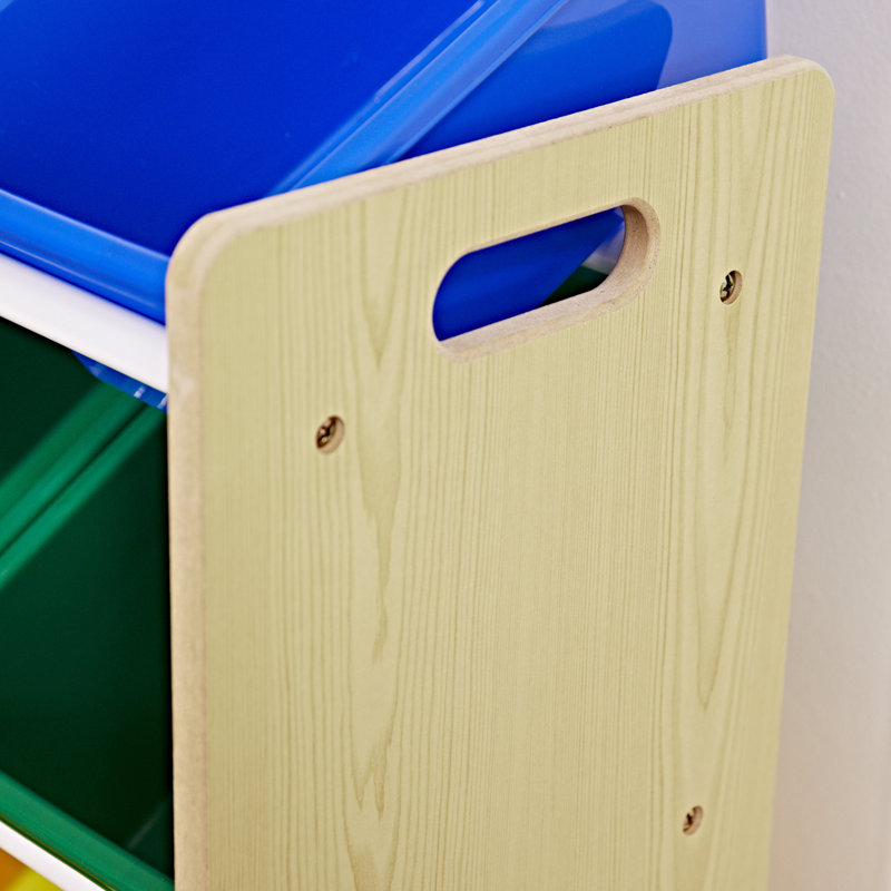 Natural Wood 4-Tier Organizer with Primary Color Bins
