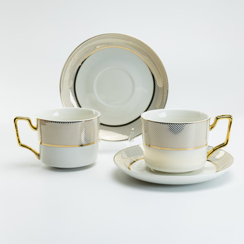 Coastline Imports Gold Pin Dots Coffee Cup And Saucer, Set Of 2 | Wayfair