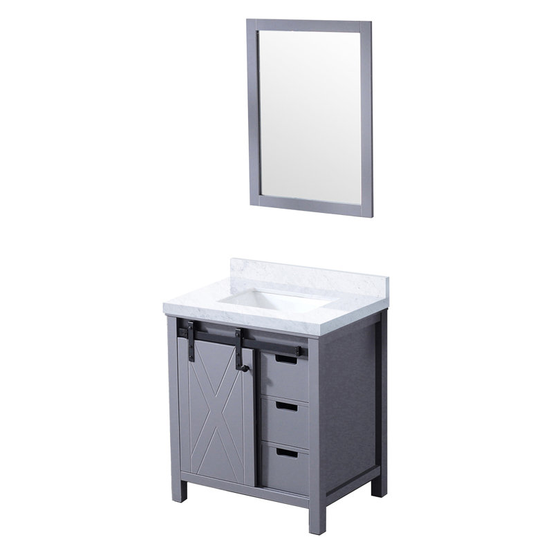 Meuble-lavabo gris foncé avec comptoir en marbre Miroir, meuble-lavabo spacieux avec tiroir 30 W, plateau et teinture, grand