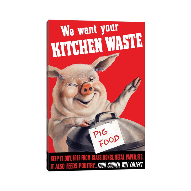 Vintage WWII Poster Featuring A Pig Standing With A Garbage Can - Wrapped Canvas Print, 66.04 cm H x 45.72 cm W x 3.175 cm D