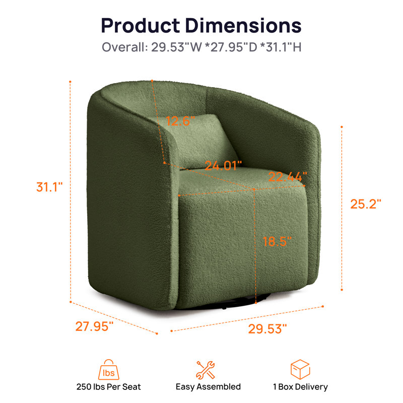 360° Swivel Bouclé Barrel Accent Chair With Storage, Green