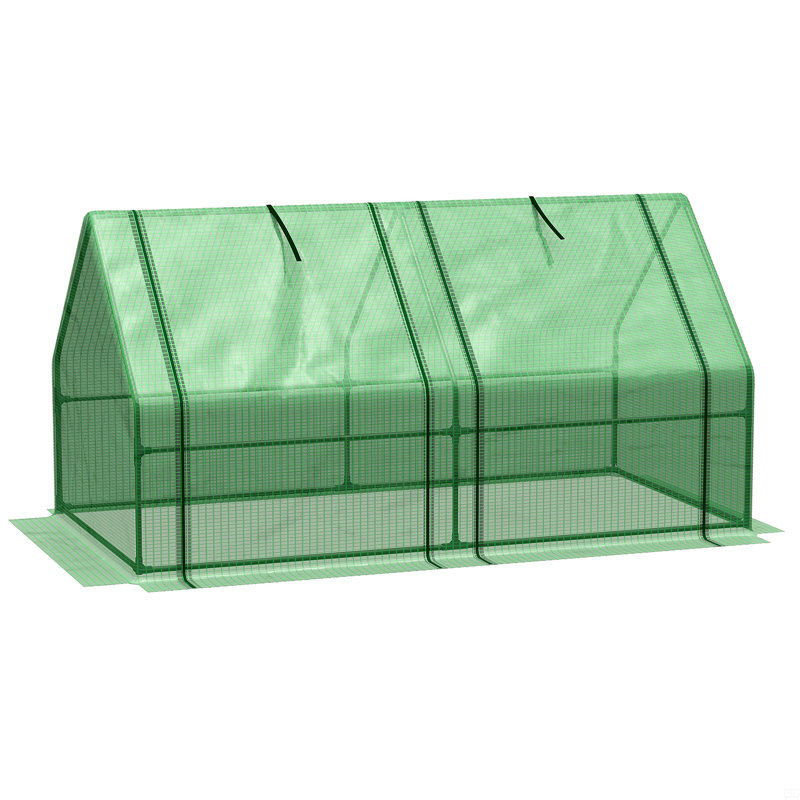 Portable Mini Greenhouse Outdoor Garden With Large Zipper Doors And Water/UV PE Cover, Green, 1.2" H x 2.3" W x 1.2" D