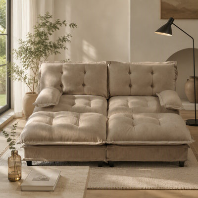 Canapé d'angle modulaire moderne de 195 cm avec 2 poufs, assise profonde en chenille et coussins confortables à motif treillis, canapé-lit pour salon