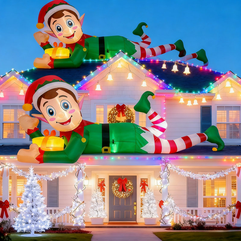 Elf géant allongé de 10 pi avec lumières DEL, décoration extérieure de Noël pour jardin de jardin, éclairage intégré pour la cour des Fêtes