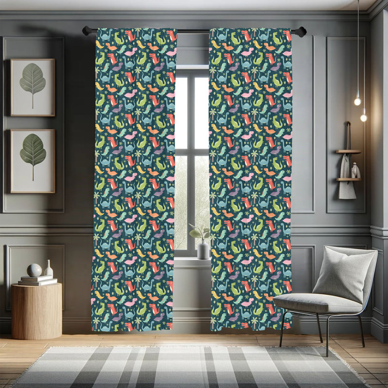 Panneaux de rideaux semi-diaphanes avec passe-tringle Dinosaur Party, 28 po x 84 po