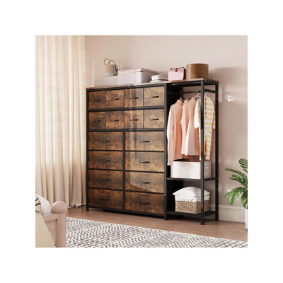 Grande armoire de rangement pour vêtements autoportante à 16 tiroirs et à 2 niveaux, idéale pour les petites chambres à coucher et les appartements. Aucun assemblage requis
