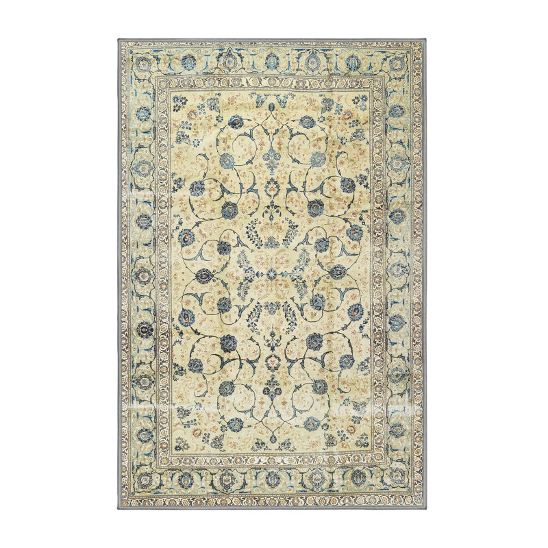 Tapis oriental vert / crème, Rectangle 5 pi x 7 pi