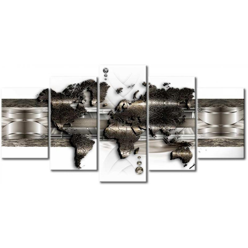 World Map II - 5 Piece No Frame Print on Canvas, 100 cm x 50 cm
