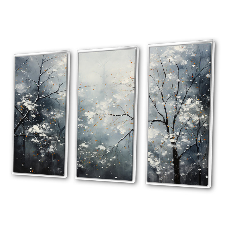 Ensemble de salon Winter Wall Minimal Landscape - Snow Wall Art, Cadre flottant blanc, H 32 po x l 48 po x P 1 po