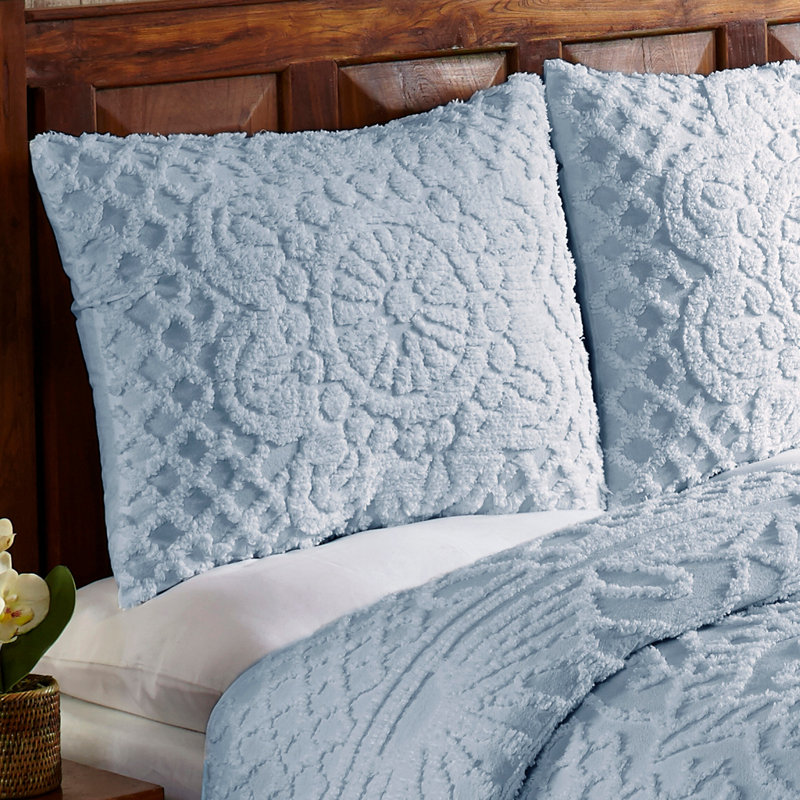 Trevor Chenille Bedspread Set Queen Size, 100% Cotton Medallion Coverlet Set with 2 Standard Shams, Traditional Textured Heirloom Bedding, Soft Breathable All-Season Comfort, OEKO-TEX Certified, Blue