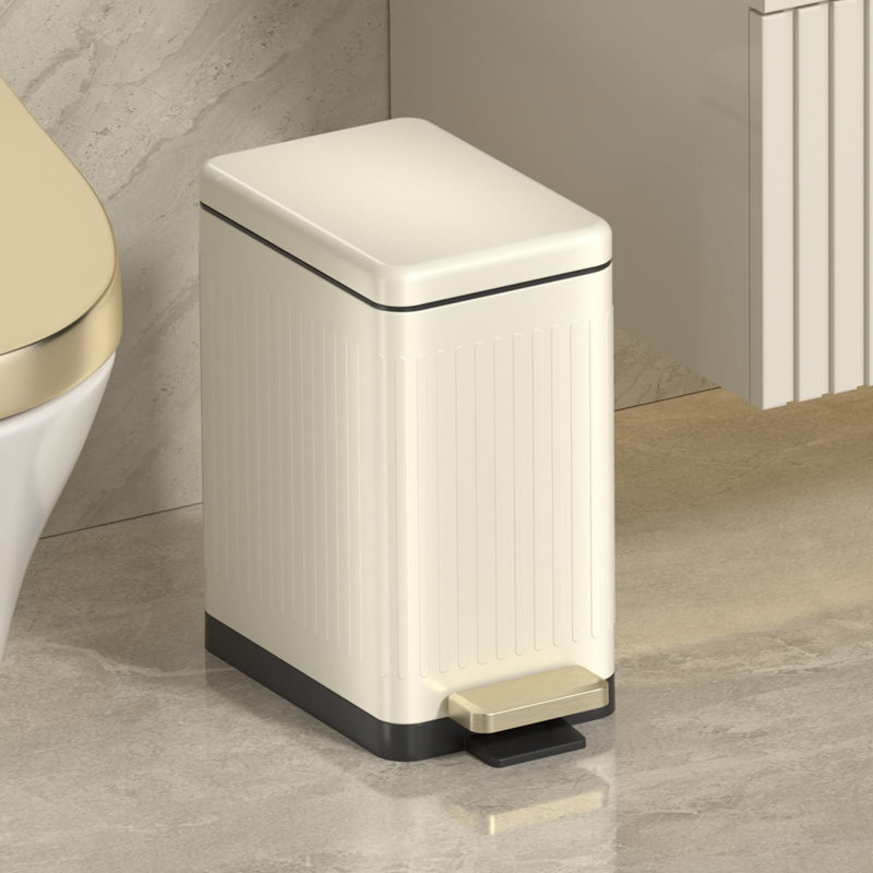 Poubelle de salle de bain avec couvercle, Blanc laiteux
