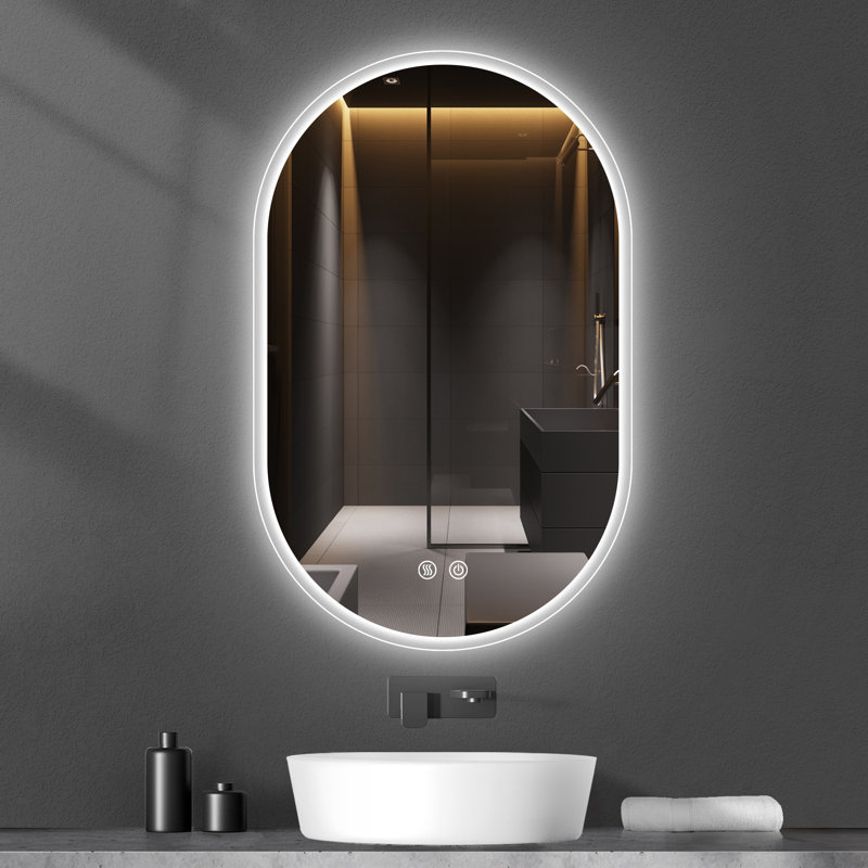 Miroir de salle de bain mural à DEL sans cadre avec éclairage antibuée et à intensité variable, 36 po x 24 po