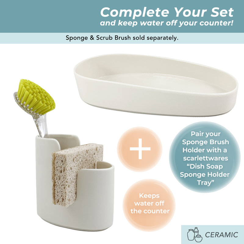 Elegant Bone-White Ceramic Kitchen Sponge & Brush Holder