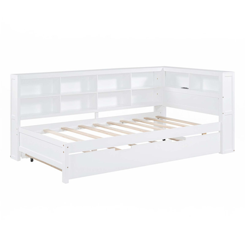 Lit de jour avec couchette et ports de charge USB, Lit simple, Blanc