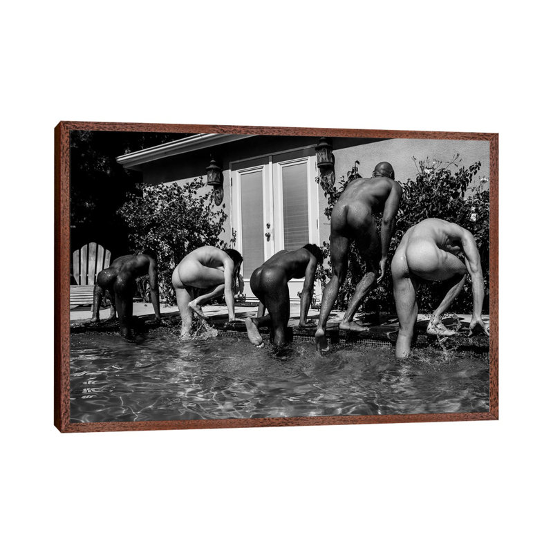 Pool Party - Print on Canvas, 45.72cm H x 66.04cm W x 3.81cm D, Brown Framed