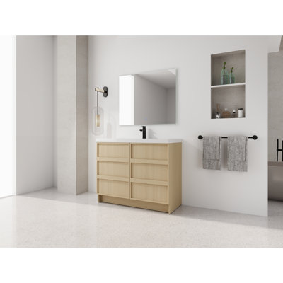 42" Freestanding Bathroom Vanity With Resin Sink  & 2 Soft-Close Cabinet Doors, Plywood, Dune Oak (KD-PACKING)