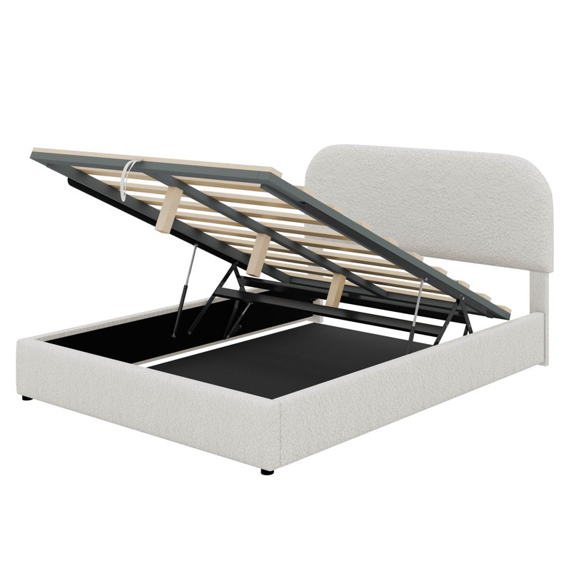 Lit plateforme tapissier Teddy, Double, Blanc