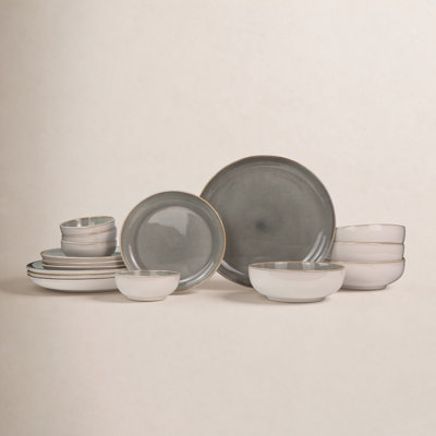 Sango Resona 16-Piece Stoneware Dinnerware Set - Service For 4, Plate And Bowl Set