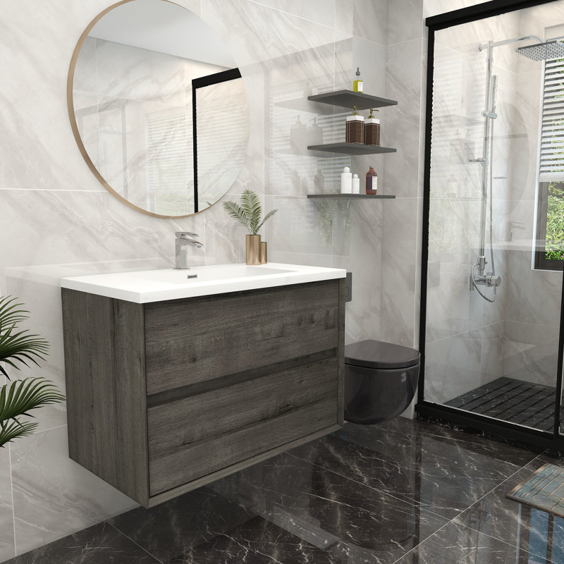 Ensemble de meuble-lavabo simple 36 po, Chêne fumé