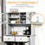 Armoire de cuisine 63,5 "avec unité de rangement, 4 tablettes, tiroirs, gris cendré, portes en verre, comptoir ouvert pour micro-ondes et espace, haute, améliore l'organisation