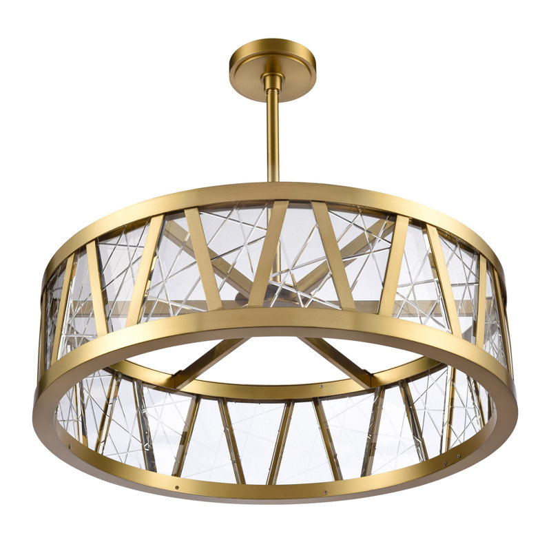 Lucus 2 - Light Dimmable LED Drum Chandelier, Aged Brass