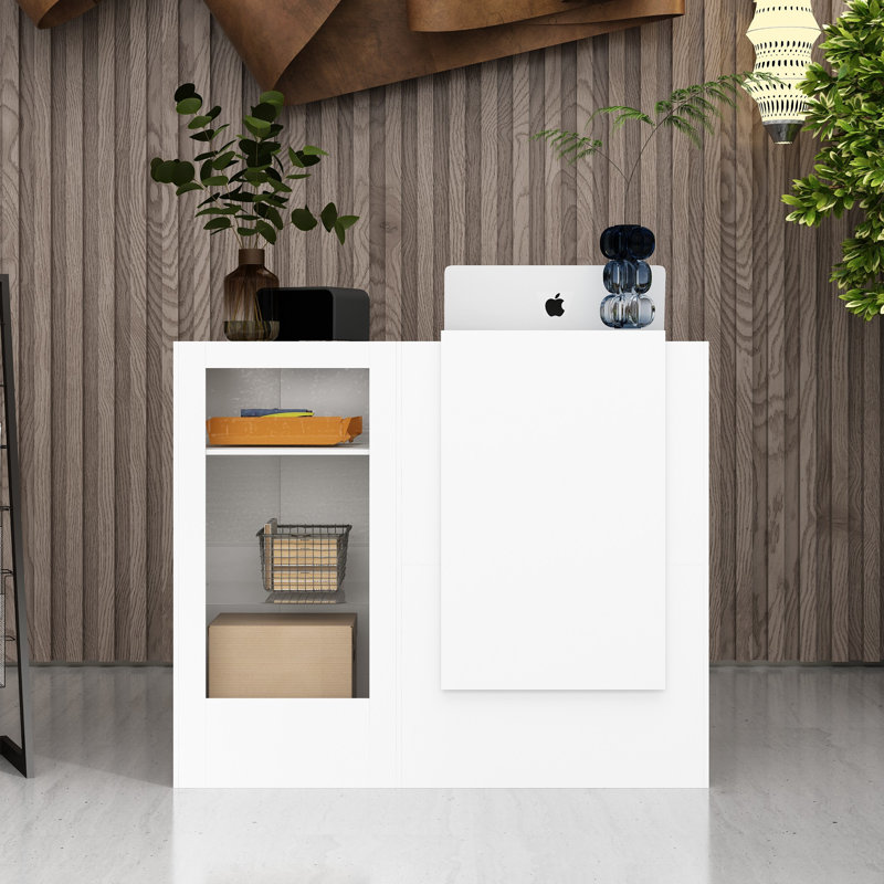 47.2'' W L-Shaped Reception Desk With LED Lights And Glass