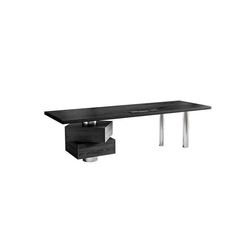 Bureau rectangulaire minimaliste en pin noir 102,36 po, H 29,53 po x l 102,36 po x P 31,5 po