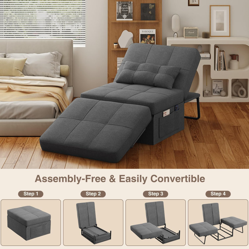 4 in 1 Convertible Chair Bed Sofa Bed,  with Adjustable Backrest and Pillow