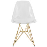 Bagimont Acrylic Side Dining Chair with Curved Back – Gold Eiffel Base Accent Chair for Banquet, Wedding, Office & Living Room Use