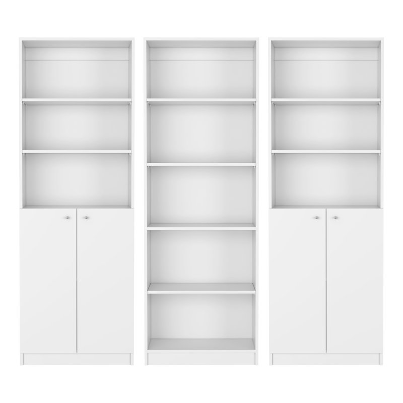 Ensemble de salon 3 pièces avec 3 bibliothèques Salina, blanc, Blanc
