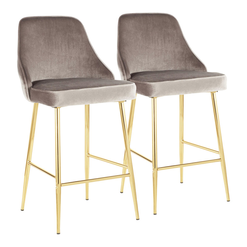 Celest Upholstered Counter Extra Tall Stool, Silver Velvet, Gold