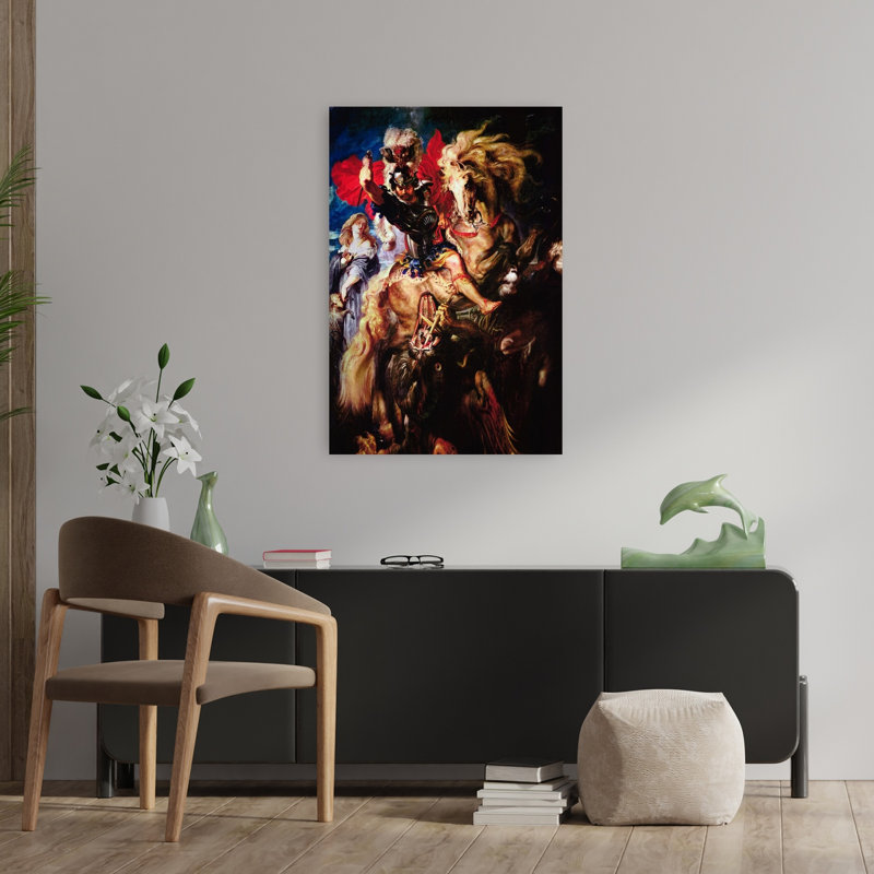 Saint-George et le dragon, cheval contemporain classique, reproduction d'art mural, H 36 po x l 24 po