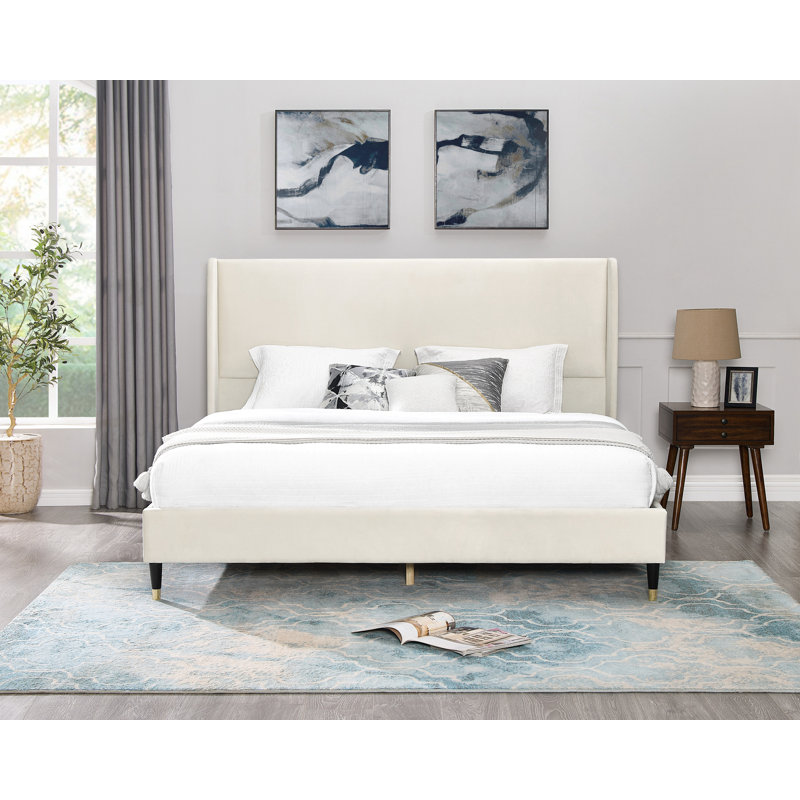 Rozitta Upholstered Wingback Bed, King, Beige Velvet