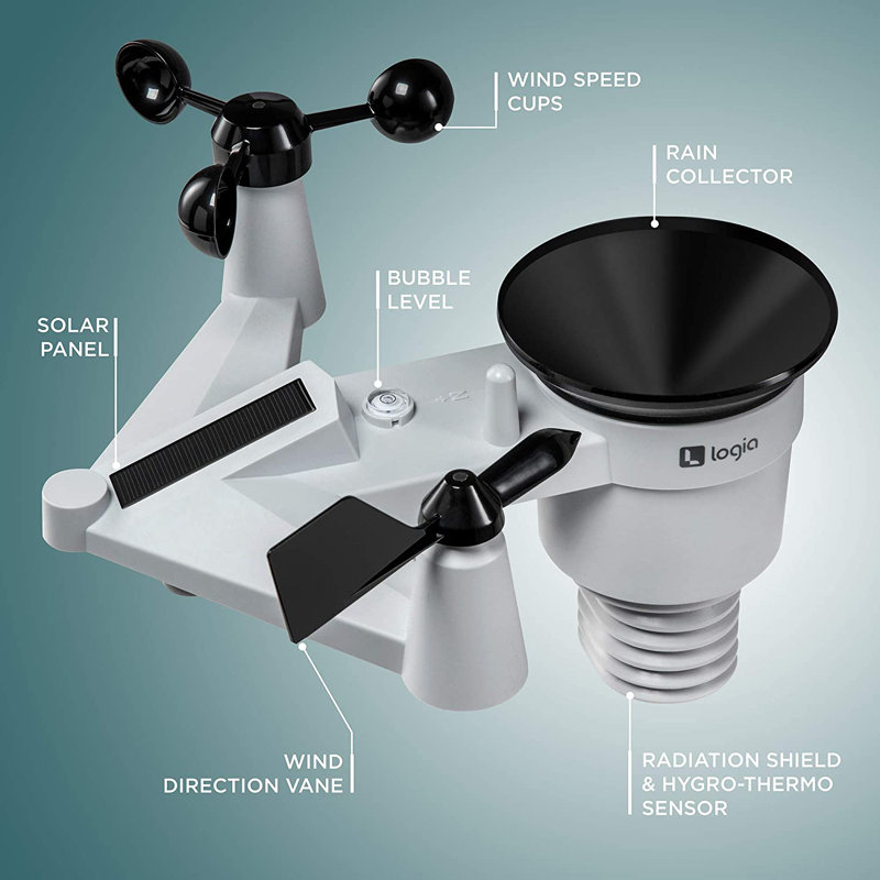 Logia 5-in-1 Wireless Solar Weather Station with LCD Display